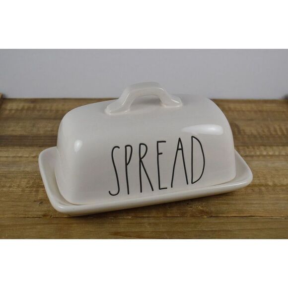 Rae Dunn SPREAD Covered Butter Dish,  Black Text, Artisan Collection by Magenta - Picture 1 of 5
